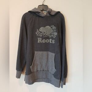 Roots Charcoal and Light Gray Hoodie with Beaver Emblem
